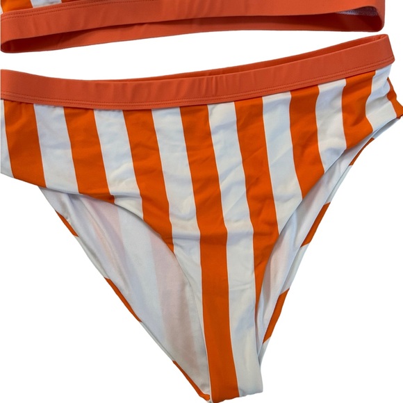 NWOT Women’s White Orange Stripes Two Piece Bathing Suit Size XL - Picture 6 of 17